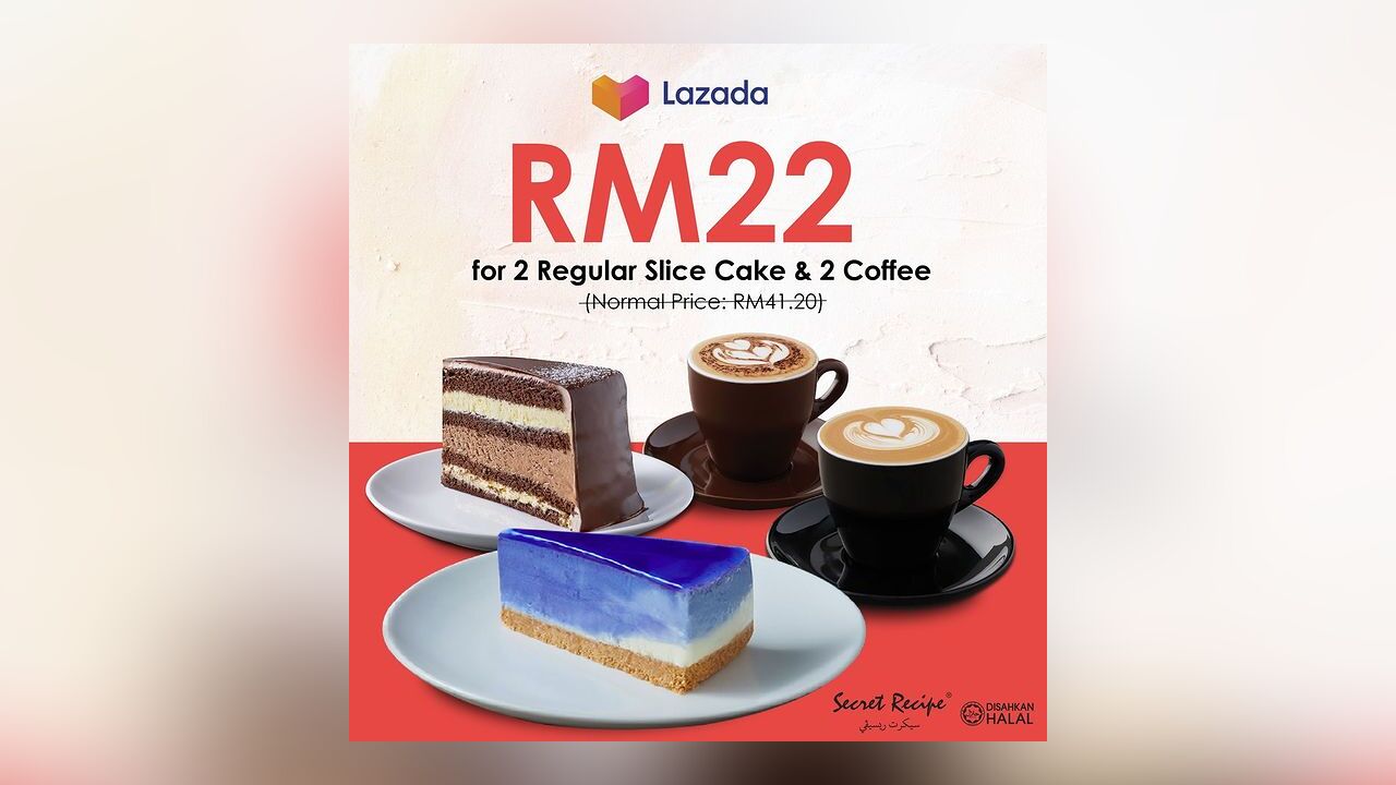 RM22 for 2 Secret Recipe's Regular Cakes & 2 Coffees