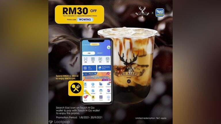 The Alley 鹿角巷 RM30 Discount via EASI 百家外卖 & Touch 'n Go eWallet
