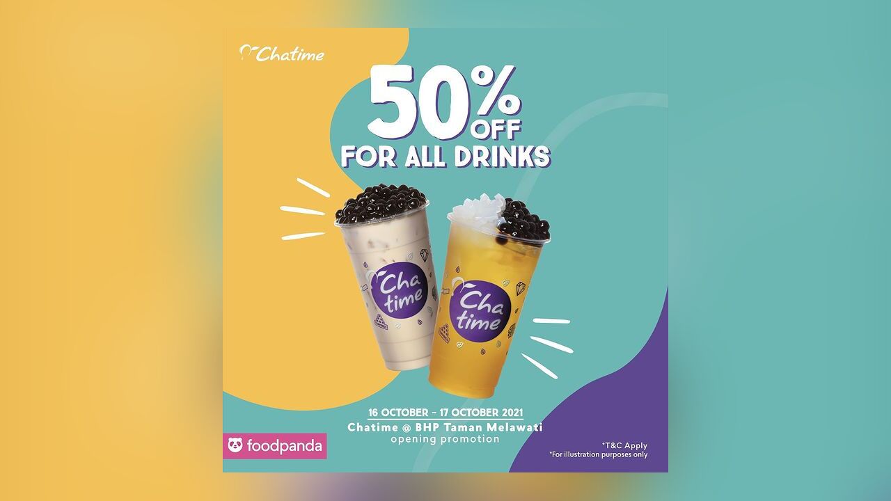50% off ALL Beverages at BHP Taman Melawati Chatime Outlet