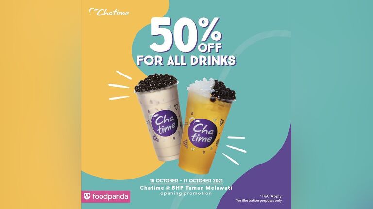 50% off ALL Beverages at BHP Taman Melawati Chatime Outlet